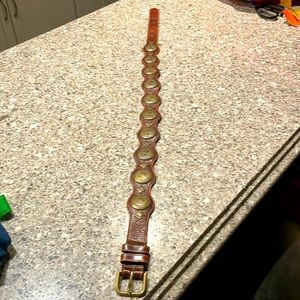Banana Republic Leather Studded Wide Chocolate Brown Brass Buckle Belt Sz M